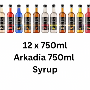 Multiple flavours of arkadia 750ml syrup bottles